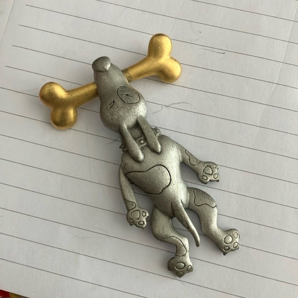 Vintage Pooch pin with gold bone